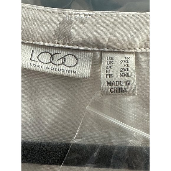 LOGO by Lori Goldstein size 1X champagne satin like rayon floral long sleeve top - Picture 6 of 9